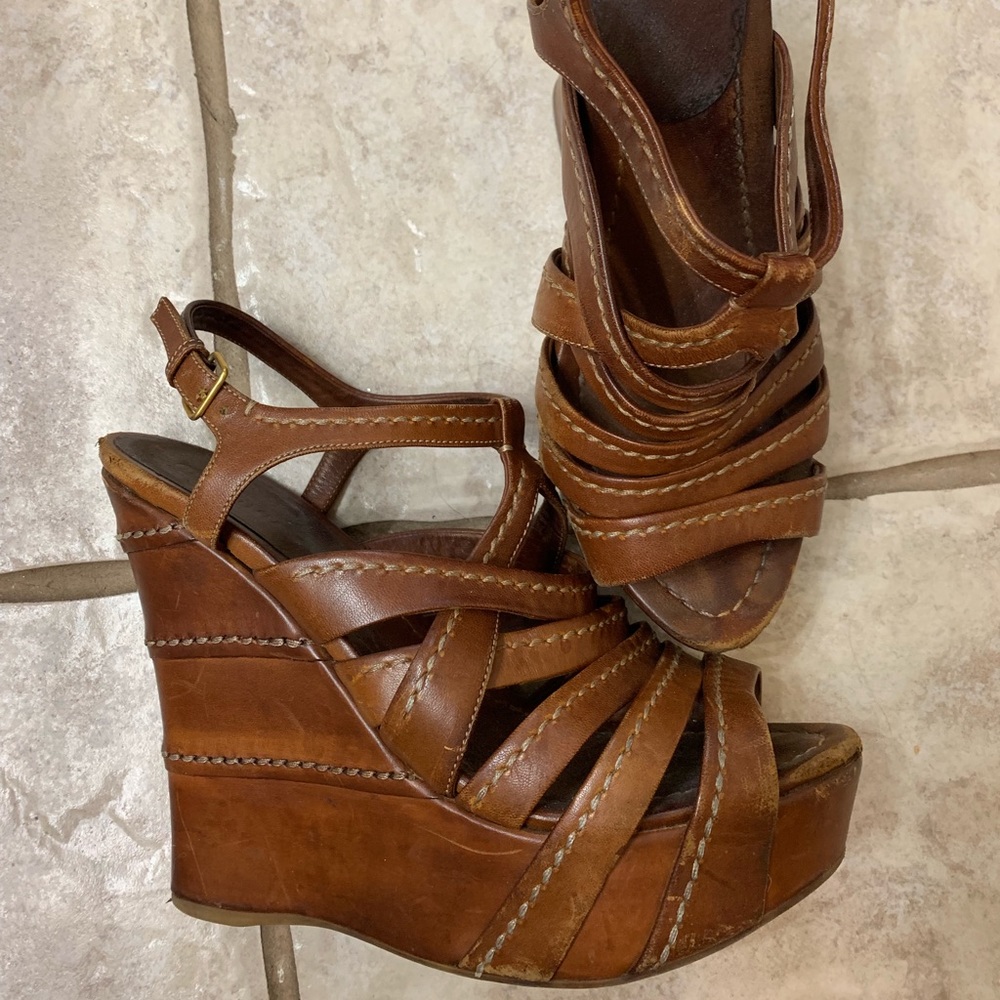 Miu miu brown leather wedges